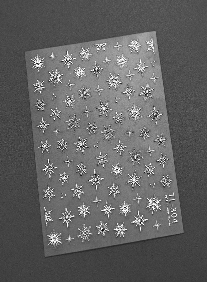 SPLOCUDU Snowflake Nail Art Stickers Decals Christmas Snowflake Nail Stickers with Rhinestone Silver Winter Snowflakes 5D Embossed Self-Adhesive Nail Decals Xmas Nail Art Decoration Supplies for Women - Image 5